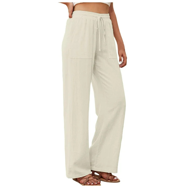 VBARHMQRT Female Plus Size Linen Pants for Women Tall Linen High Waisted Straight Pants Casual Fl... | Walmart (US)