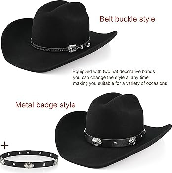100% Wool Western Cowboy Hat for Men Women Classic Fedora Hat Felt Cowgirls Hats with Two Decorat... | Amazon (US)