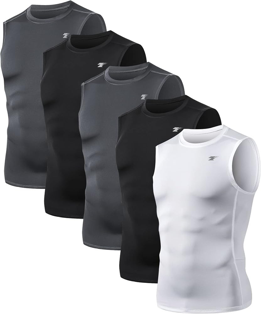TELALEO 5 Pack Men's Athletic Compression Shirts Sleeveless Workout Tank Top Sports Base Layer Ru... | Amazon (US)