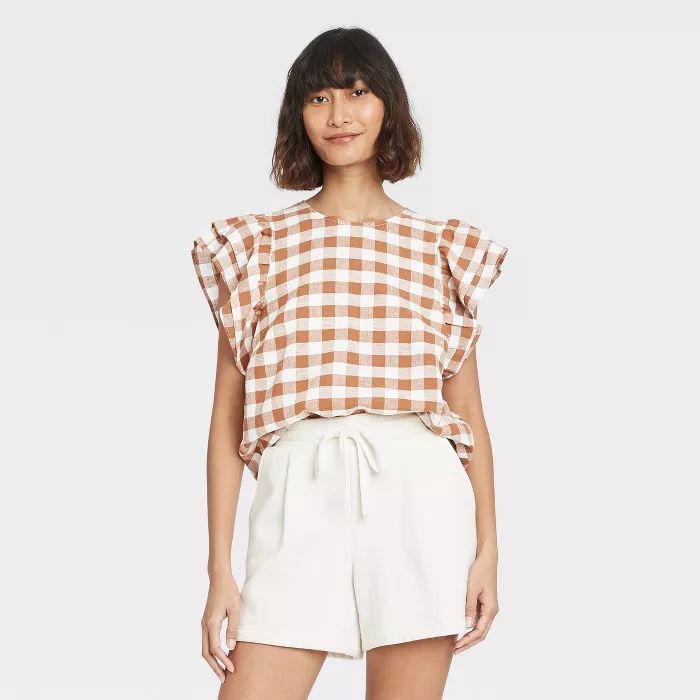 Women's Ruffle Short Sleeve Linen Top - A New Day™ | Target