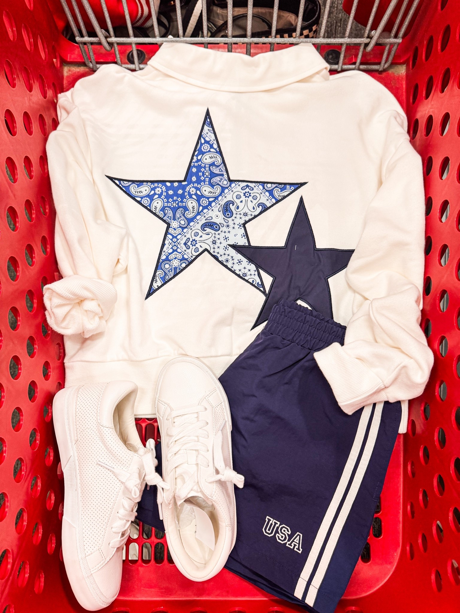 OK target just came out with the cutest USA American collection and I’m telling you what every single piece is so freaking cute. This is a fleece and I’m obsessed with the back of it and then I do it with the USA short.

#LTKootd #LTKdayinmylife #LTKgrwm