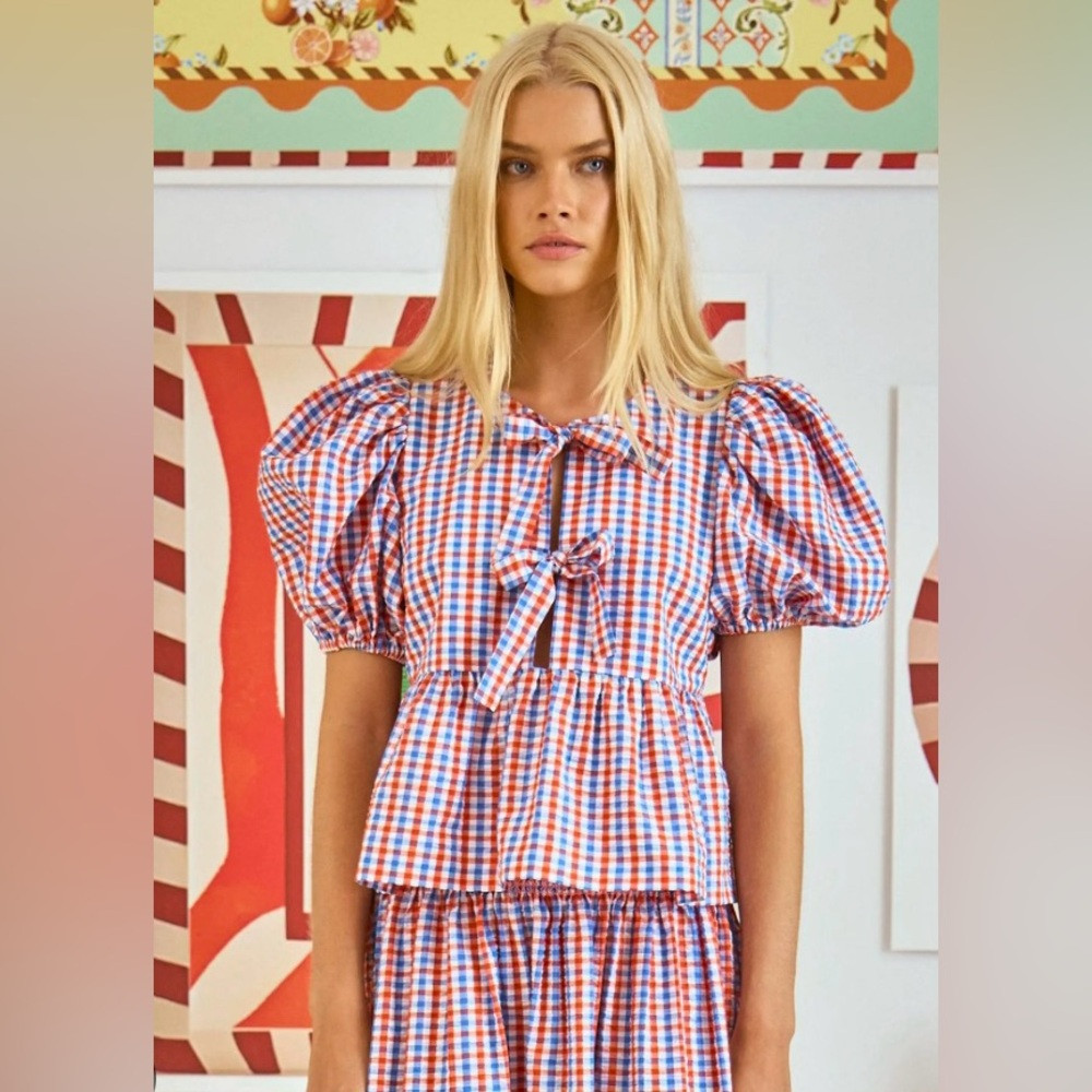 NWT Hunter Bell Carly Top. Lighthouse Gingham. Size Large. Retail price $345. | Poshmark