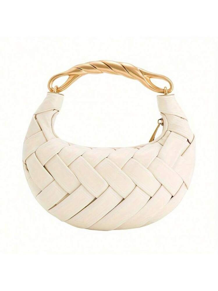 Special-Interest Design Woven Handbag Fashion Solid Color Metal Handle Portable Messenger Bag | SHEIN