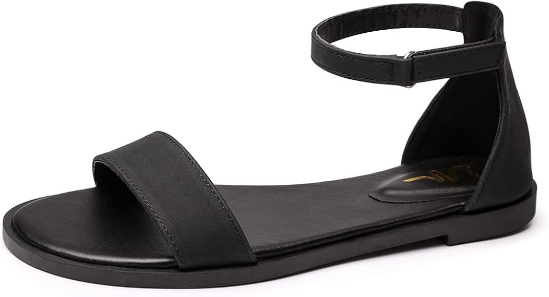 LM Women's Flat Sandals Open Toe One Band Ankle Strap Sandals Casual Summer Flat Sandals | Amazon (US)