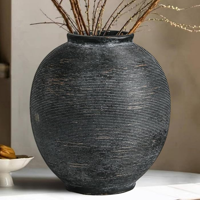 Black Ceramic Flower Vase, 9.8" H, Deep Charcoal Black | Amazon (US)