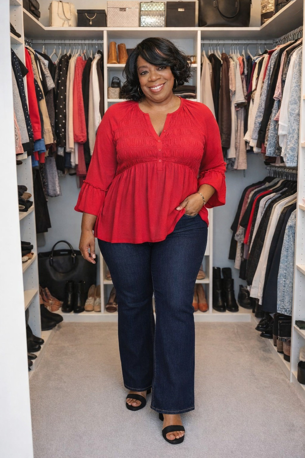 Embracing my casual look as I complete the Christmas week and New Year's with this cute empire waist top and bootcut jeans.

#LTKPlusSize #LTKOver40 #LTKSaleAlert