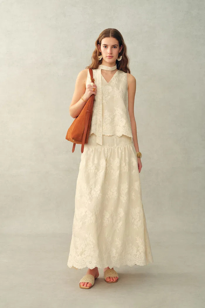 Bailey Lace Embroidered Midi Skirt in Tulle Embroidery | Fabrique