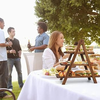 Manspdier Wood 3 Tier Serving Tray Three Tiered Cupcake Stand, Rectangle Serving Platter Wooden F... | Amazon (US)