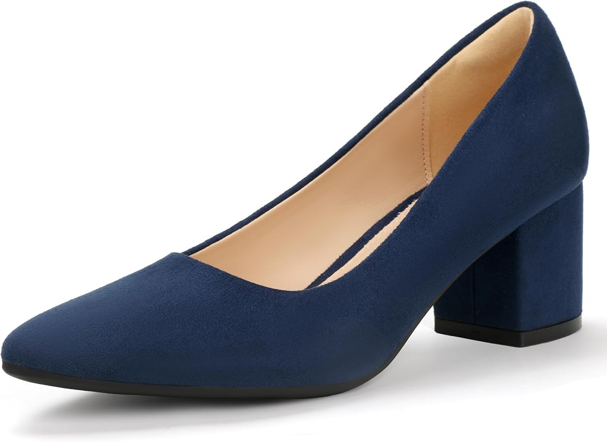 IDIFU Women's Pumps Closed Toe Low Chunky Block Heels Dress Shoes for Women Office Work Business ... | Amazon (US)