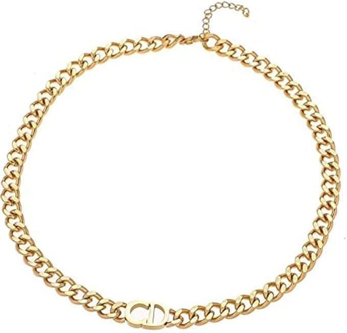 B.Bella 18K Gold Plated Cuban Chain Choker Letter Initial Stainless Steel Non-Fading Necklace | Amazon (US)