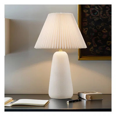 Textured Ceramic Table Lamp with Fluted Fabric Shade - Modern White Bedside Lamp for Bedroom Living Room, Includes LED Bulb | Wayfair North America