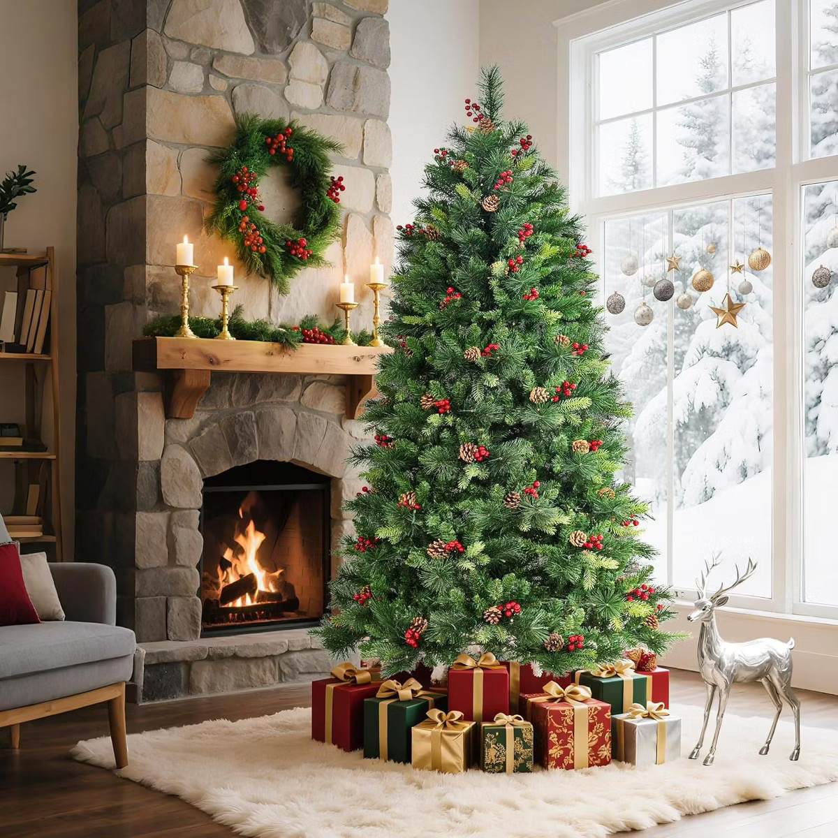 Prelit Pencil Christmas Tree 6 FT with Pine Cones & Berries, Slim Fraser Fir Tree w/700 Branch Ti... | Target