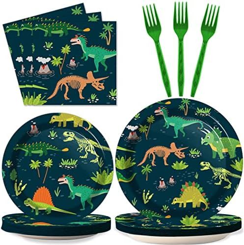 96 Pcs Dinosaur Party Supplies Fossil Dinosaur World Tableware Set Jurassic Theme Plates Napkins ... | Amazon (US)