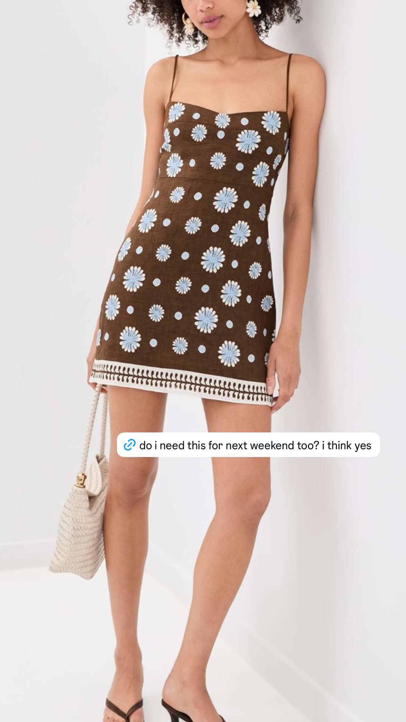 the chocolate brown + pale blue floral print is SO good for that late-summer-into-fall window, and the mini shape keeps it feeling fun. immediately ordered for my trip to savannah this coming weekend! i’d wear it now with simple sandals or kitten heels, then add a light jacket or cardigan once the temps dip. such a cute option for dinner, date night, or a weekend away. 

 