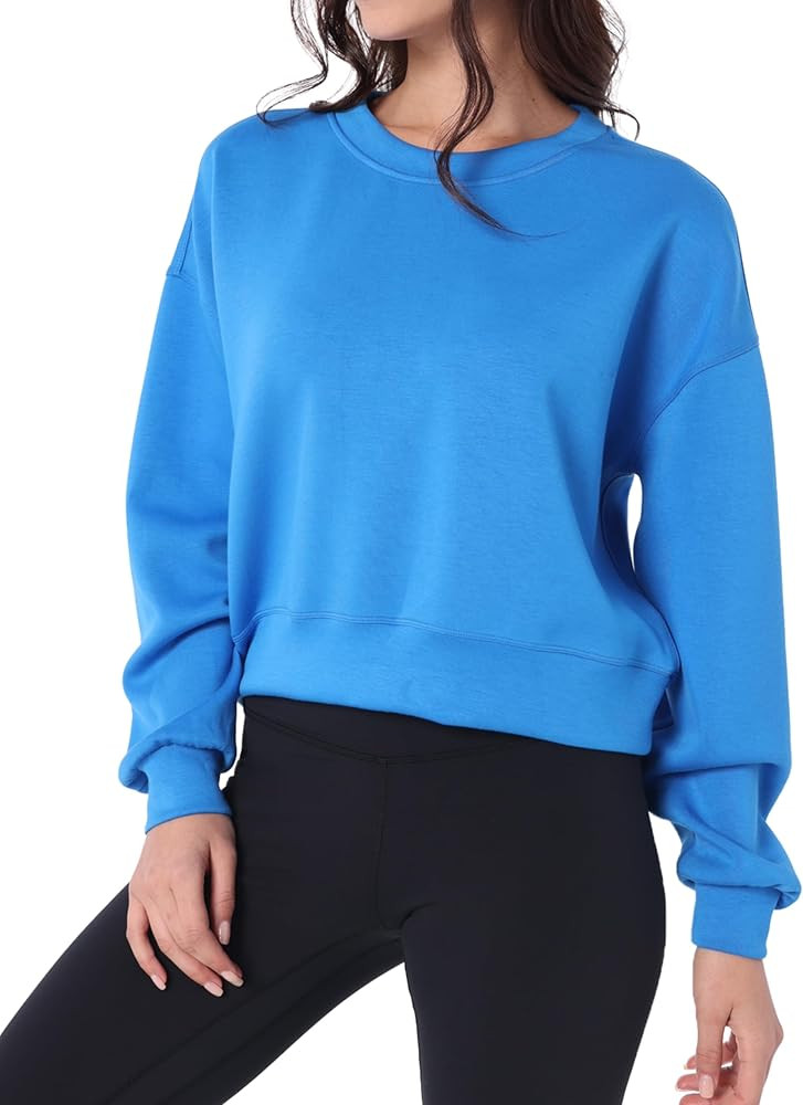YUNOGA Women's Crewneck Sweatshirt Casual Cropped Pullover Long Sleeves Workout Sweatshirt Tops | Amazon (US)