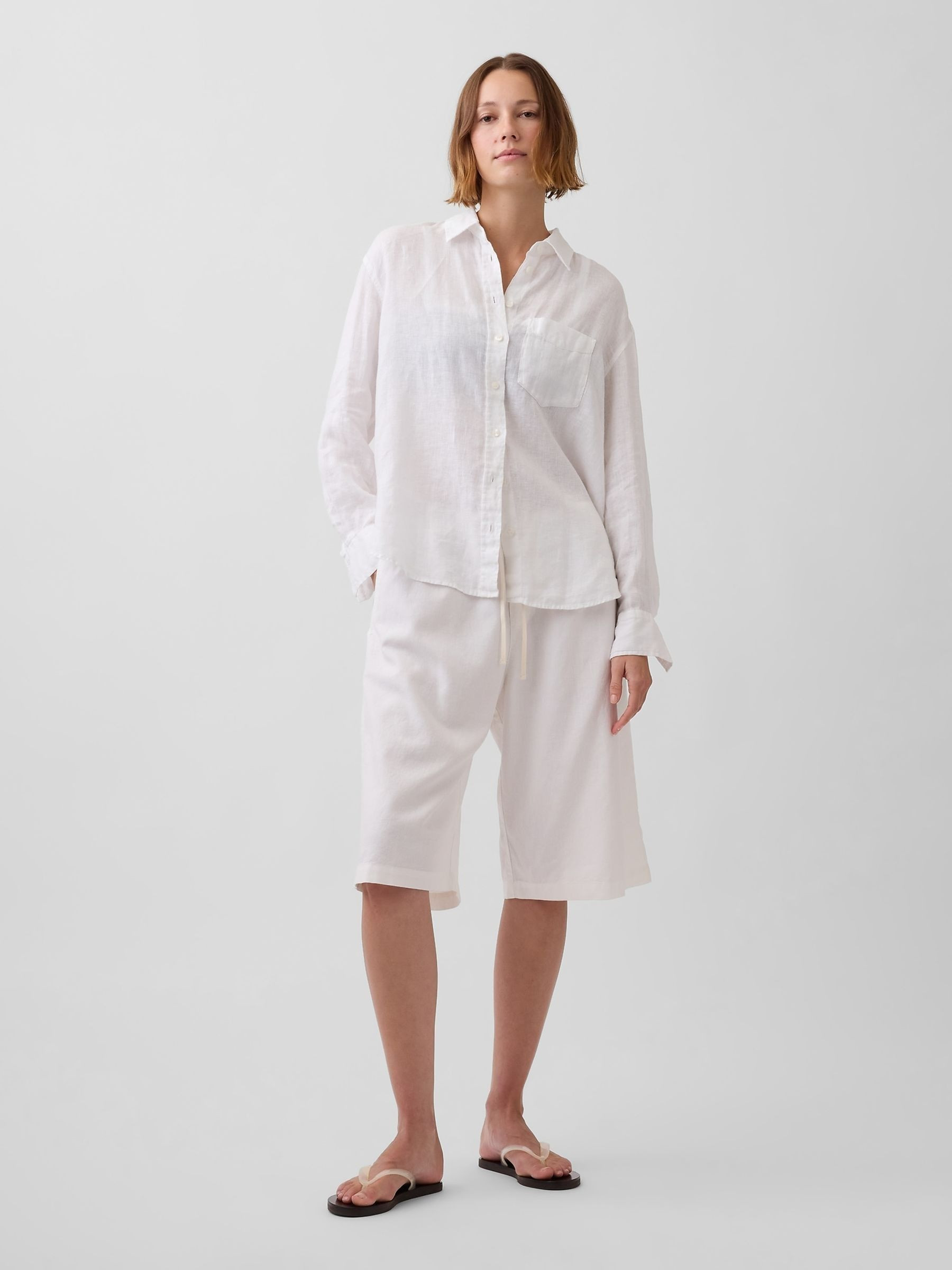 White Linen-Blend Relaxed Easy Crop Culotte Trousers | Gap | GAP UK