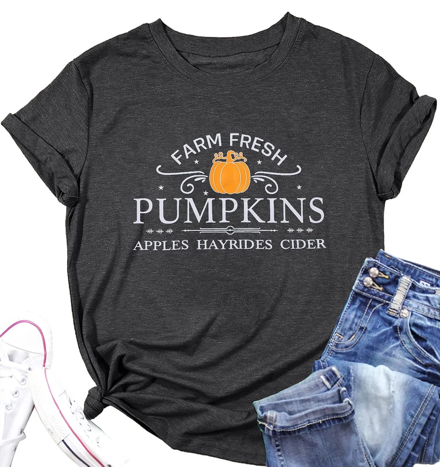 VILOVE Women Halloween Shirt Pumpkins Graphic Crew Neck Short Sleeve T-Shirts Tops | Walmart (US)