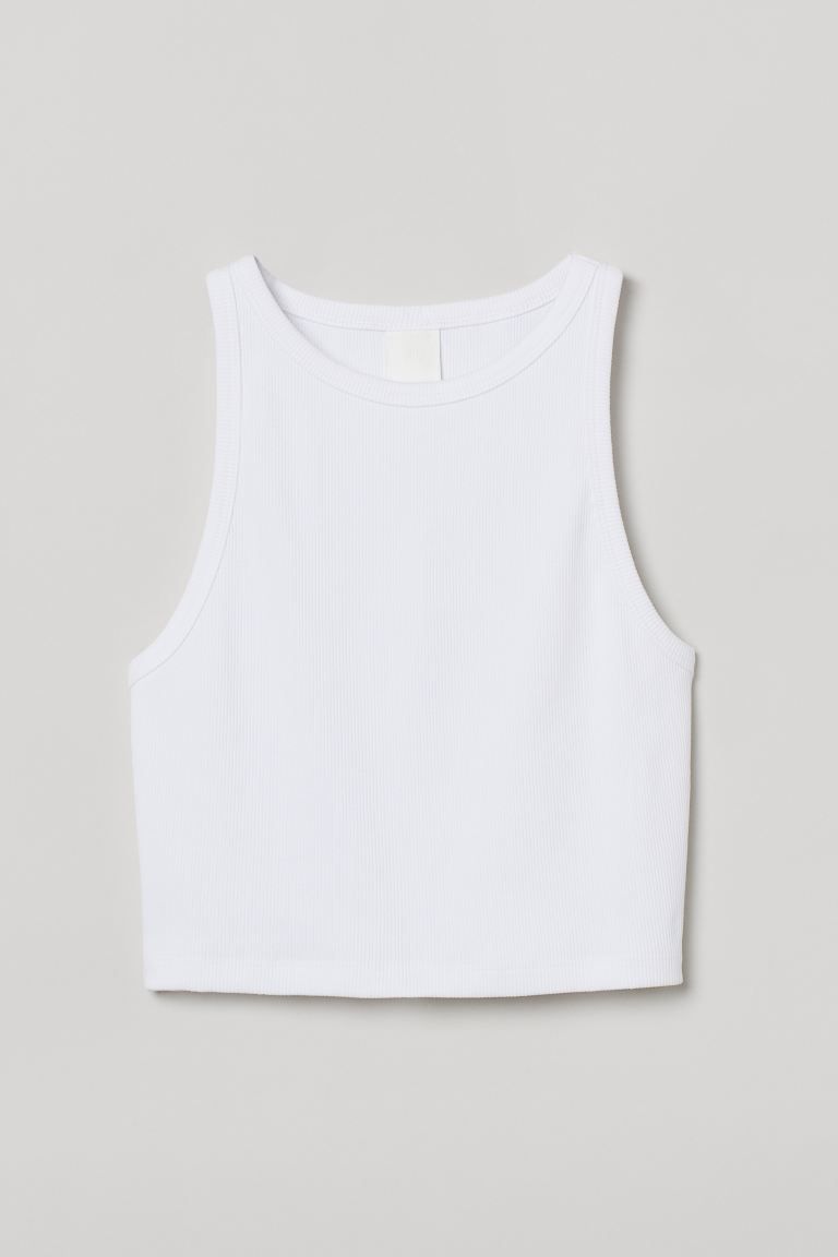 Fitted, crop tank top in ribbed cotton jersey. Made partly from recycled cotton. | H&M (US)