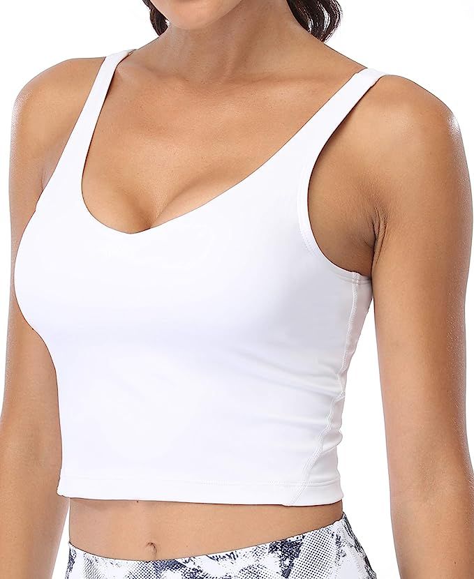 Oalka Sports Bra Womens Longline Padded Crop Tank Yoga Bras Workout Fitness Top | Amazon (US)