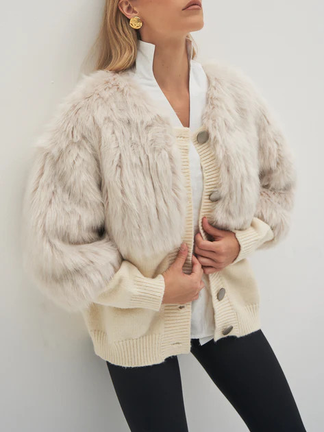 Astrid Faux Fur Knitted Jacket | Almond | Vita Grace