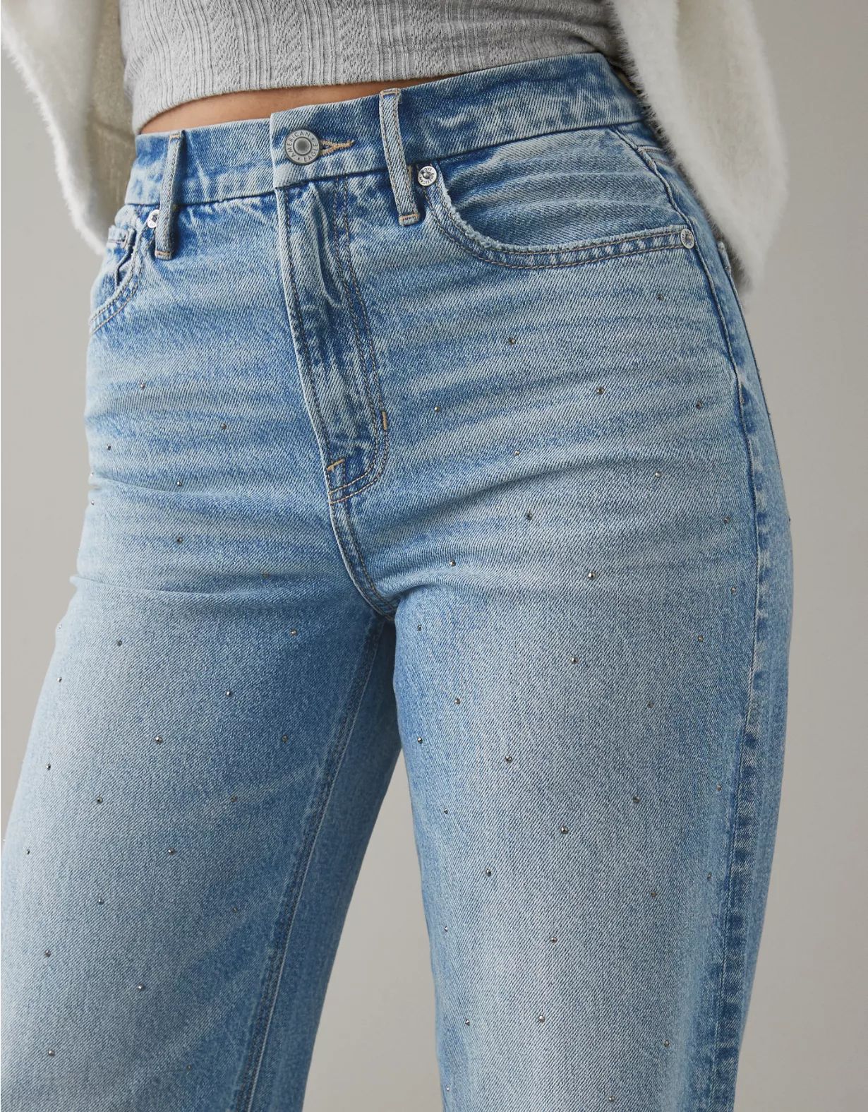 AE Strigid Curvy Super High-Waisted Baggy Straight Embellished Jean | American Eagle Outfitters (US & CA)
