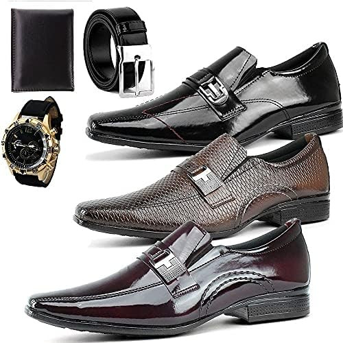 SAPATO SOCIAL MASCULINO KIT 3 PARES COM BRINDES (Kit Sense, 41) | Amazon (BR)
