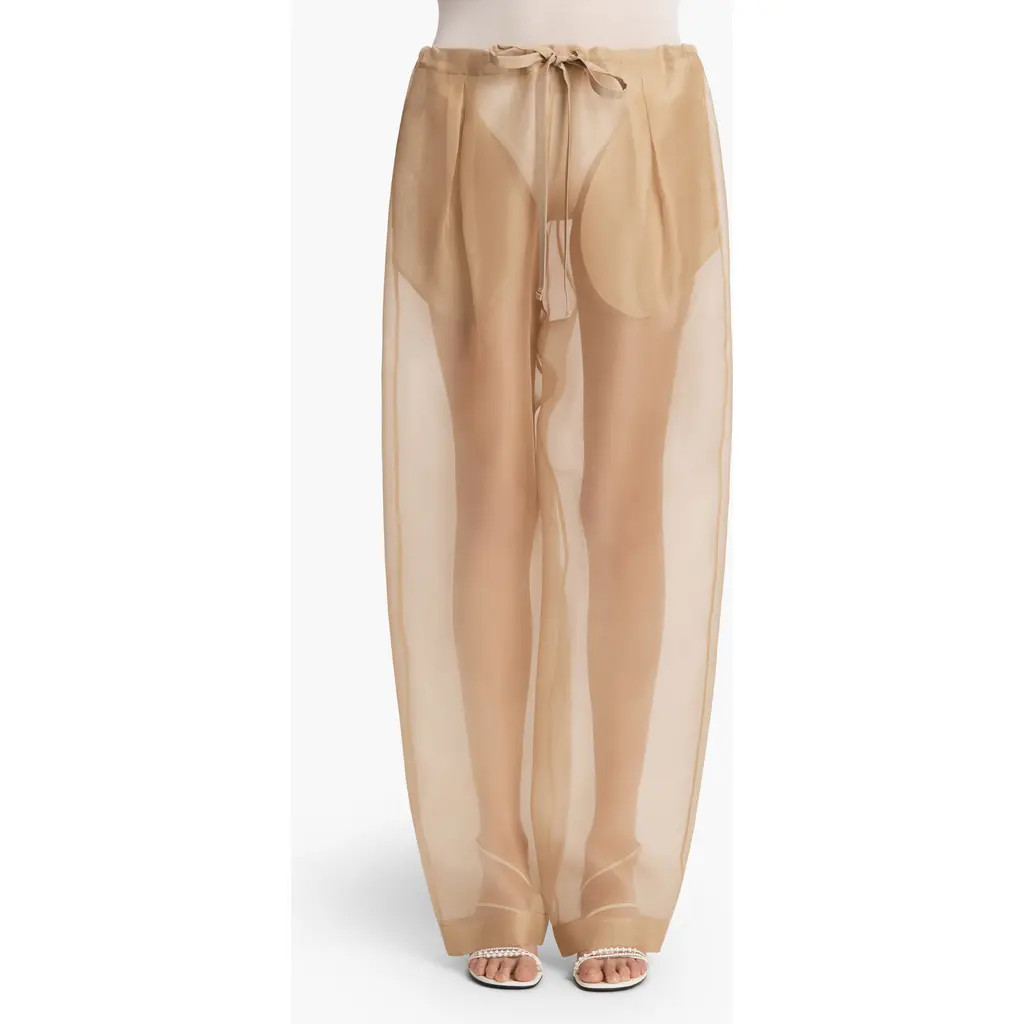 Khaite Trenton Sheer Silk Blend Organza Drawstring Pants in Beige at Nordstrom, Size Small | Nordstrom