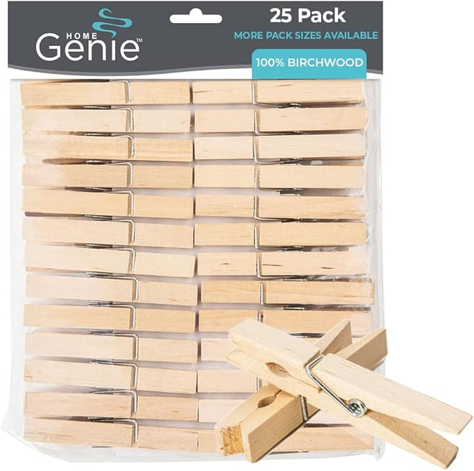 Home Genie Large Wooden Clothespins, 2.9", Natural Birchwood Rust and Moisture Resistant Clothes ... | Amazon (US)