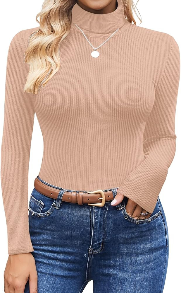 Ekouaer Women's Turtleneck Shirts Ribbed Pullover Sweater Long Sleeves Tops Midweight Thermal Und... | Amazon (US)