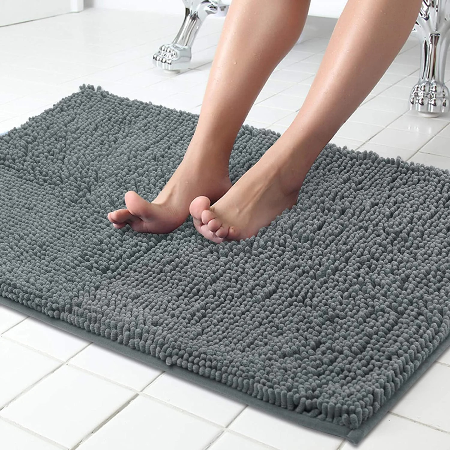 Space Grey Rugs for Bathroom Slip-Resistant Shag Chenille Bath Rugs Mat Extra Soft and Absorbent ... | Walmart (US)