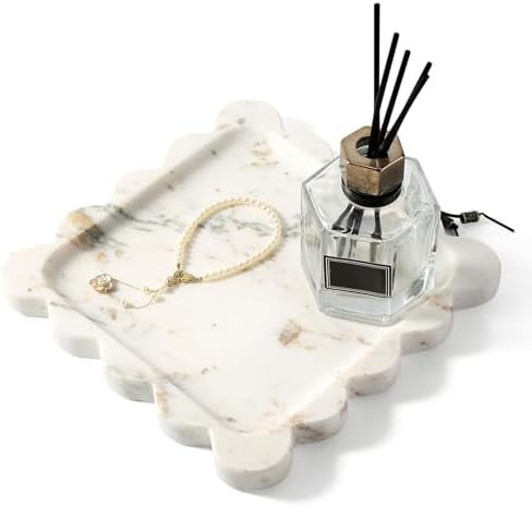 Karibiber Calacatta Marble Tray, 8in White Small Scalloped Tray, Decorative Trinket Dish, Premium... | Amazon (US)