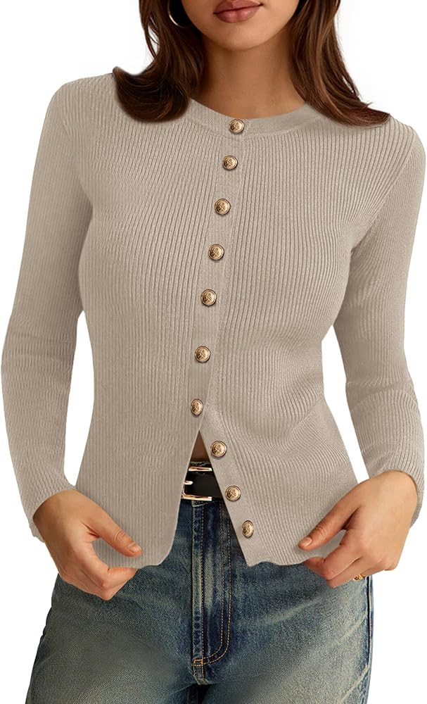 PRETTYGARDEN Womens 2025 Fall Cardigan Sweaters Lightweight Long Sleeve Button up Ribbed Knit Top... | Amazon (US)