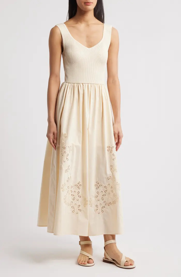 MOON RIVER Sleeveless Mixed Media Midi Dress | Nordstrom | Nordstrom