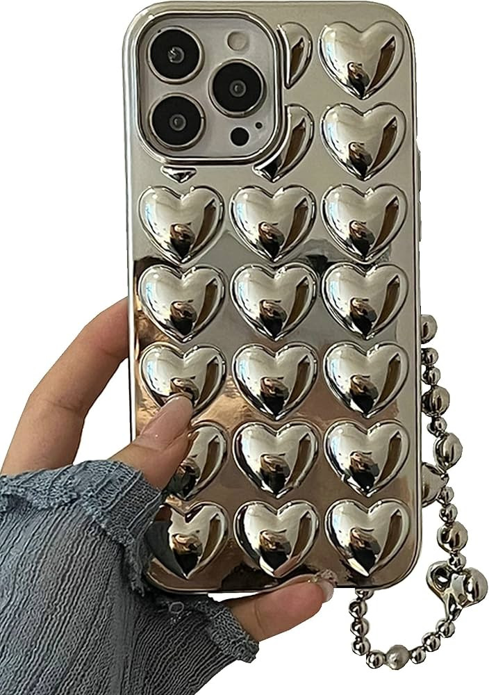 Shinymore iPhone 13 Pro Max Heart Case, Fashion Bling Glitter Silver Cute Soft Silicone Tin Foil ... | Amazon (US)