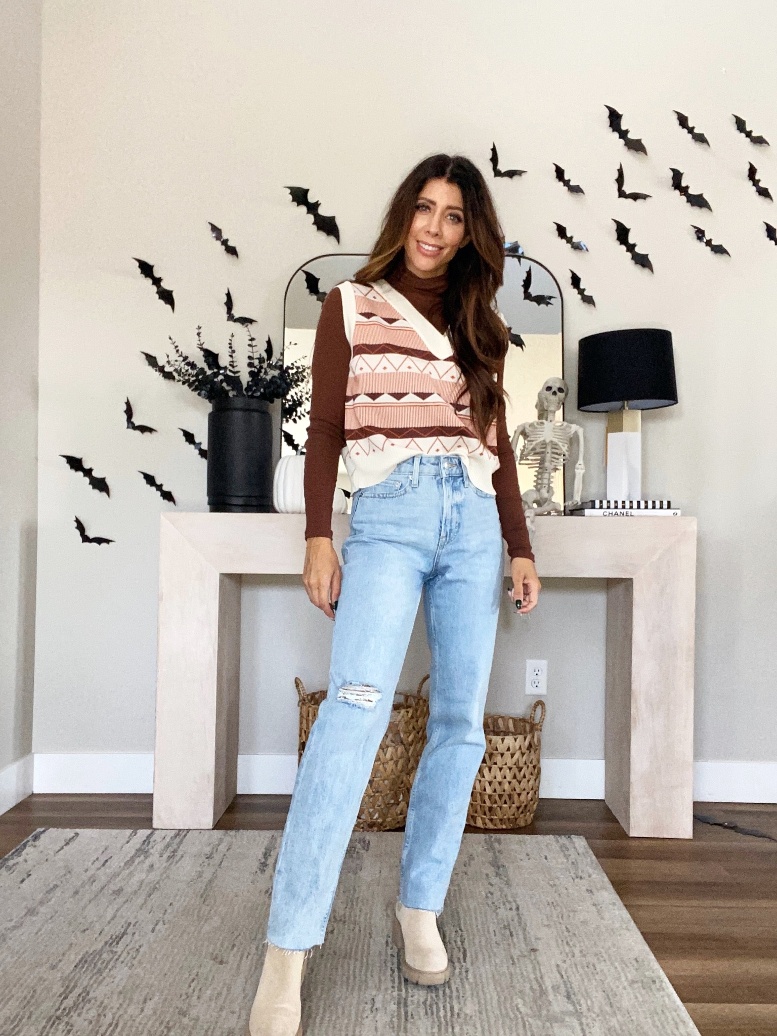 This weather vest is under $17 #walmart #walmartpartner #falloutfit #falllook 
Xs in turtleneck and sweater vest, size 0 in jeans! 

#LTKSeasonal #LTKunder100 #LTKstyletip