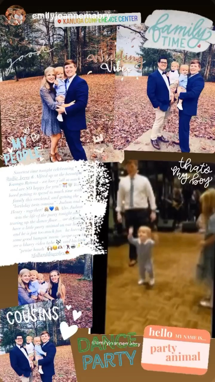 Sweetest time tonight celebrating @allie_beeee & Alfred up at the beautiful Kanuga Retreat - we love y’all so much and are SO happy for you!! 🎊🤍 We loved getting to spend so much time with family this weekend, and getting the “birthday twin cousins” - Judson and Henry - together! 👼🏼💙👼🏼 Also, Judson was the life of the party tonight and tearing up the dance floor… we definitely have a little party animal on our hands and he is just too much fun - he lovessss some good bumpin’ music (swipe over to see a blurry video hehe 🎶) and his little “praise hands” 🙌🏽☺️🫶🏽!!🕺🪩✨ #fallweddingvibes🍁

…

#emilysayswes #judsoncarpentermabry #seventeenmonthsold #seventeenmonthold #seventeenmontholdbaby #seventeenmontholdboy #judsonmonthbymonth #sweetjudson #oursweetboy #oneyearold #oneyearoldbaby #oneyearoldbabyboy #oneyearoldboy #gratefulmotherhood #fallfun #autumnmemories #thankyoulord #sweetfallmemories #mysweetboys #ourlittlepumpkin #hellonovember #novembermemories #fallwedding #ourlittlepartyanimal #liketkit #LTKbaby #LTKfamily #LTKSeasonal @shop.ltk https://liketk.it/3TIcq