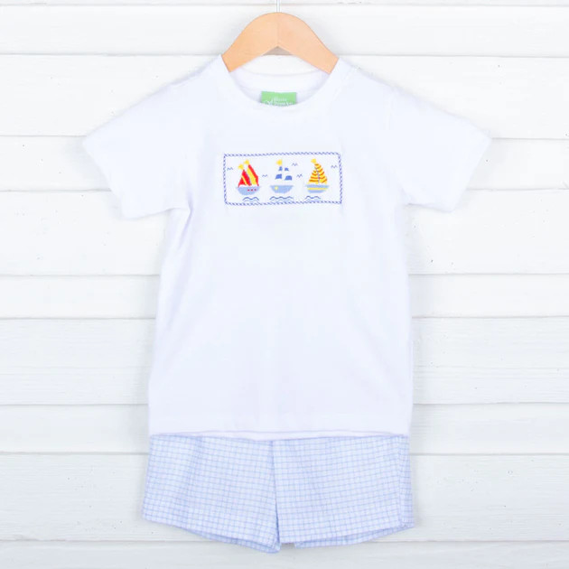 Sail On Blue Windowpane Short Set | Classic Whimsy