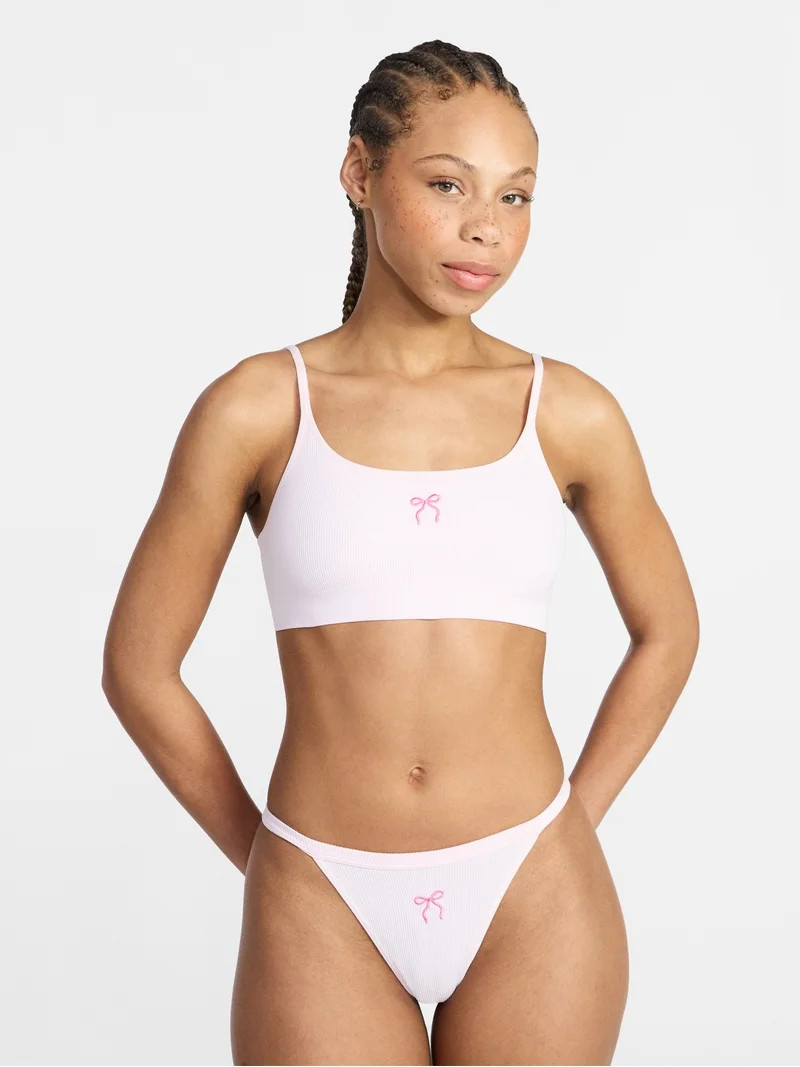 No Boundaries Seamless Ribbed Bralette and Thong Set, 2-Piece, Women's Sizes XS-XXXL | Walmart (US)