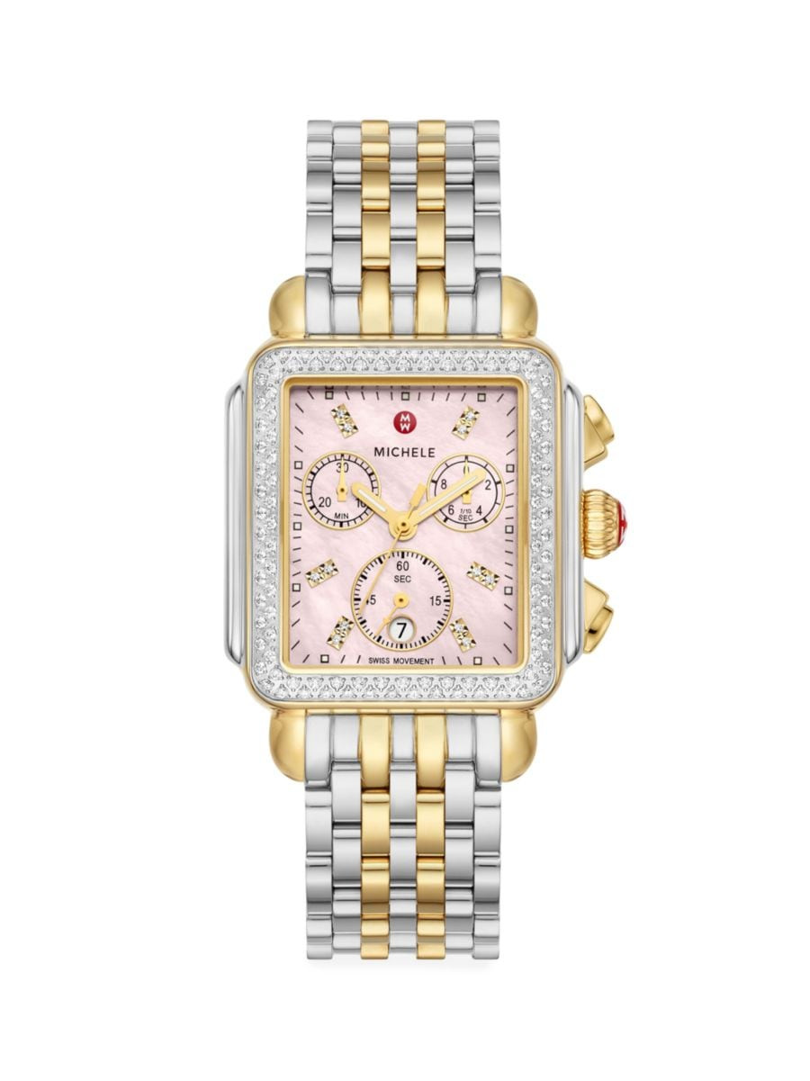 Deco Two-Tone 18K Gold-Plated Diamond Watch | Saks Fifth Avenue