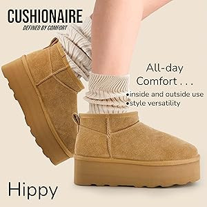 CUSHIONAIRE Hippy Women’s Platform Ankle Boots – Genuine Suede, Faux Fur Lining, Cozy Winter ... | Amazon (US)