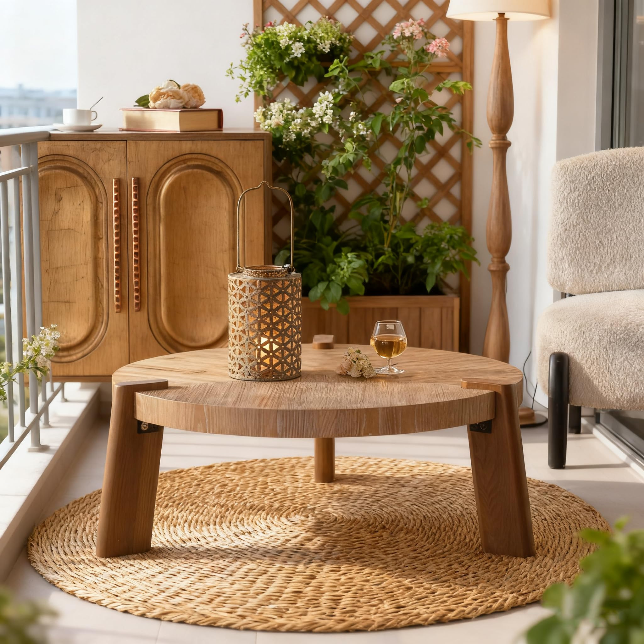 36.61" Wood Round Coffee Table for Living Room, Rustic Natural Coffee Table for Apartment, Easy A... | Amazon (US)