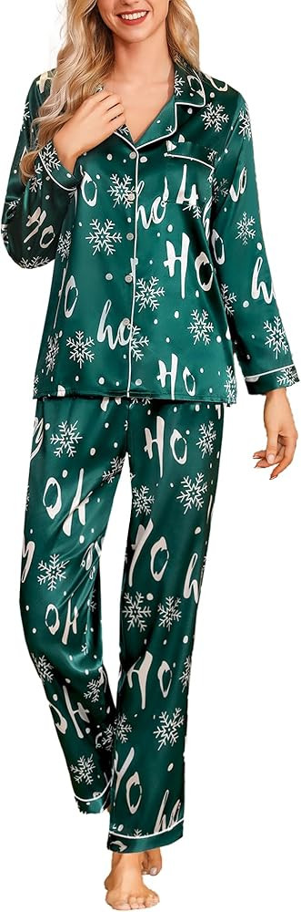 Senert Satin Pajamas Women's Long Sleeve Sleepwear Soft Button Down Loungewear Silk Pjs Set with ... | Amazon (US)