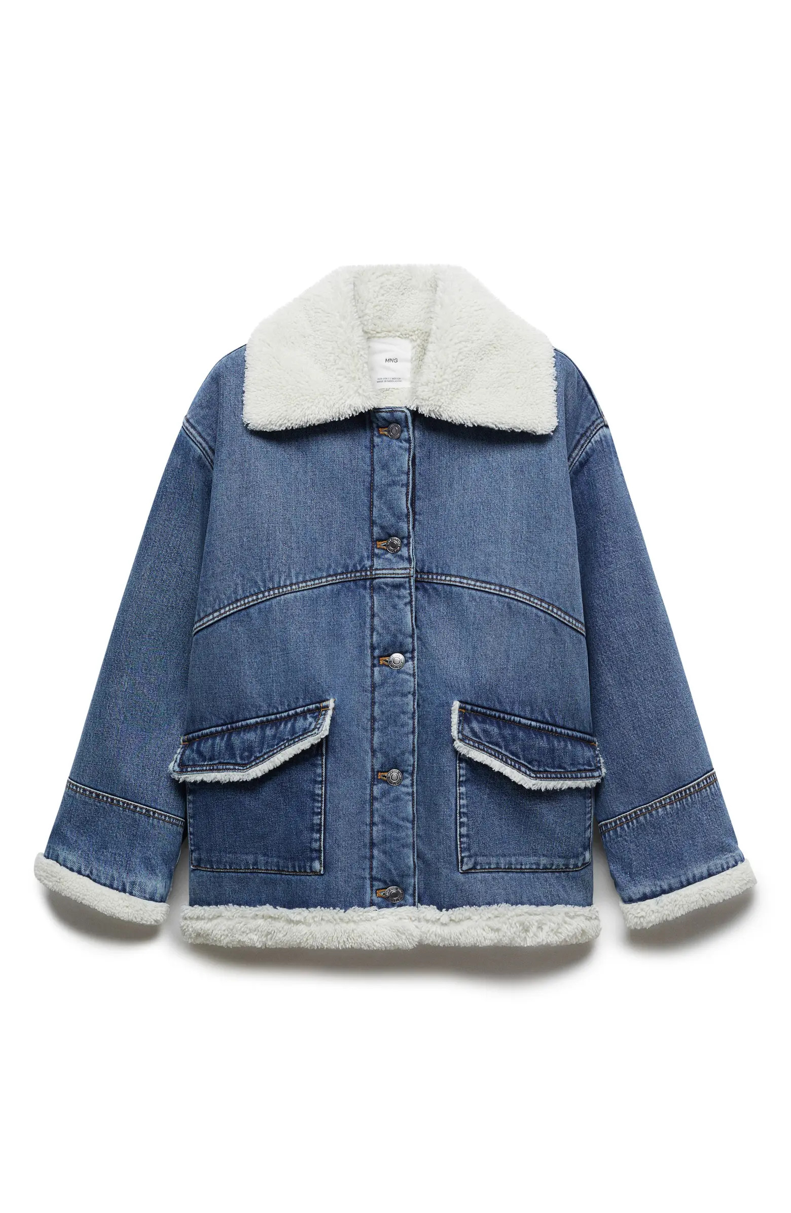 MANGO Faux Shearling Lined Denim Jacket | Nordstrom | Nordstrom