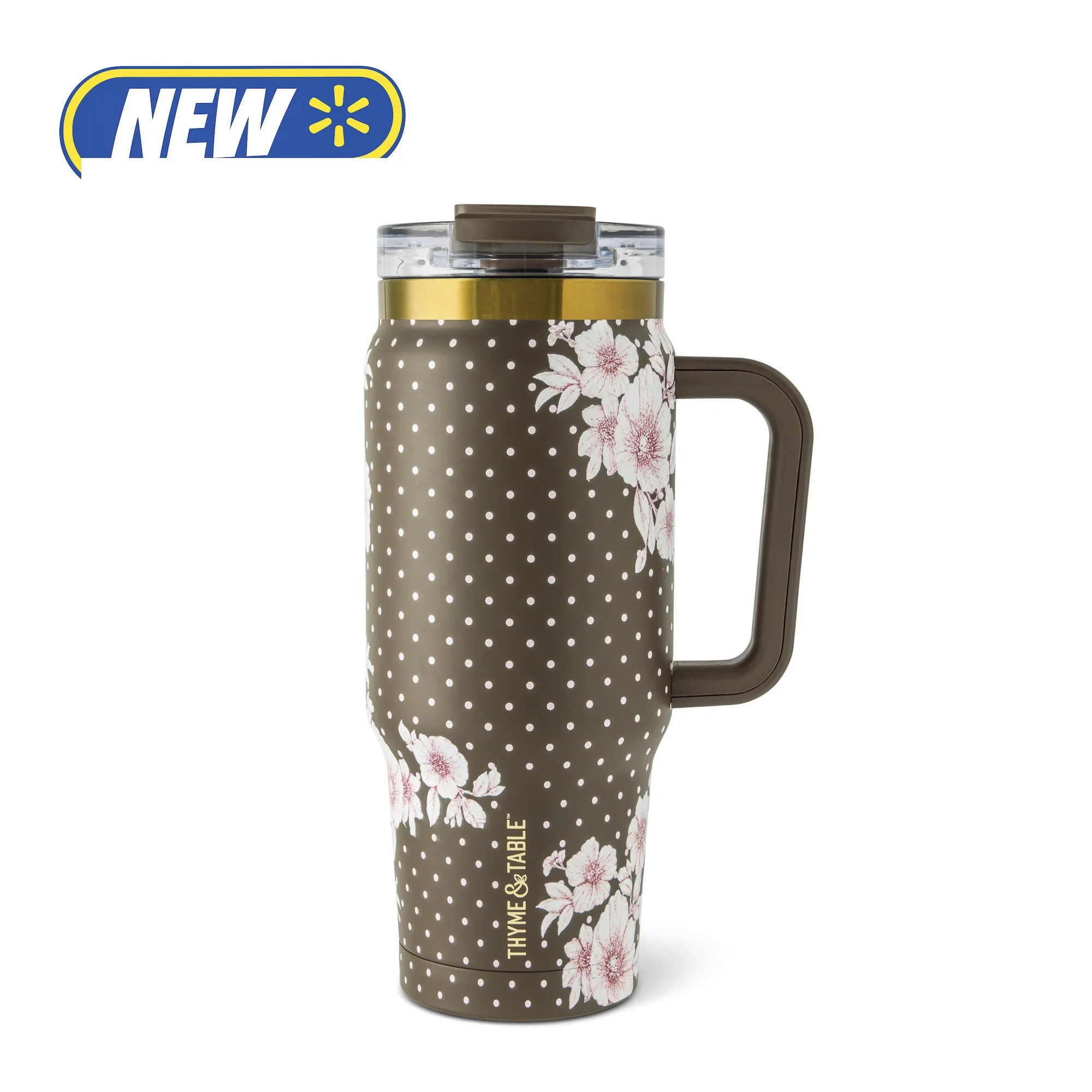 Thyme & Table 32 fl oz Stainless Steel Luna Tumbler with Handle and Dual Straw Lid, Pink Gingham | Walmart (US)