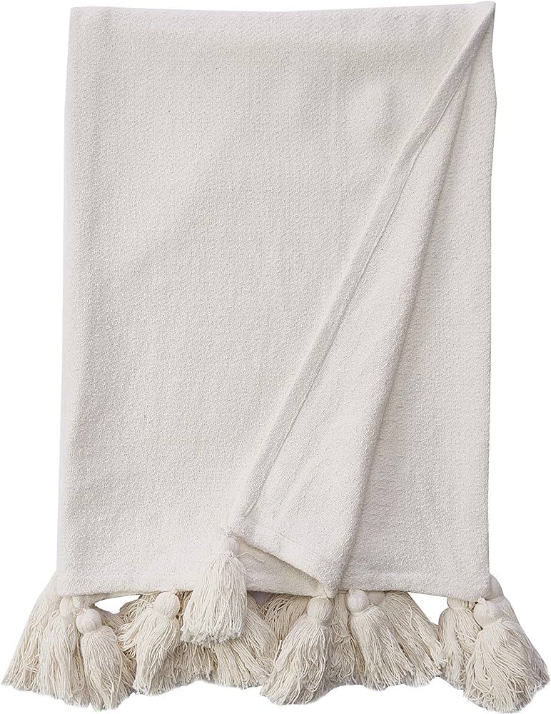 Mud Pie Woven Tassel White Throw Blanket, 50" x 61" | Amazon (US)