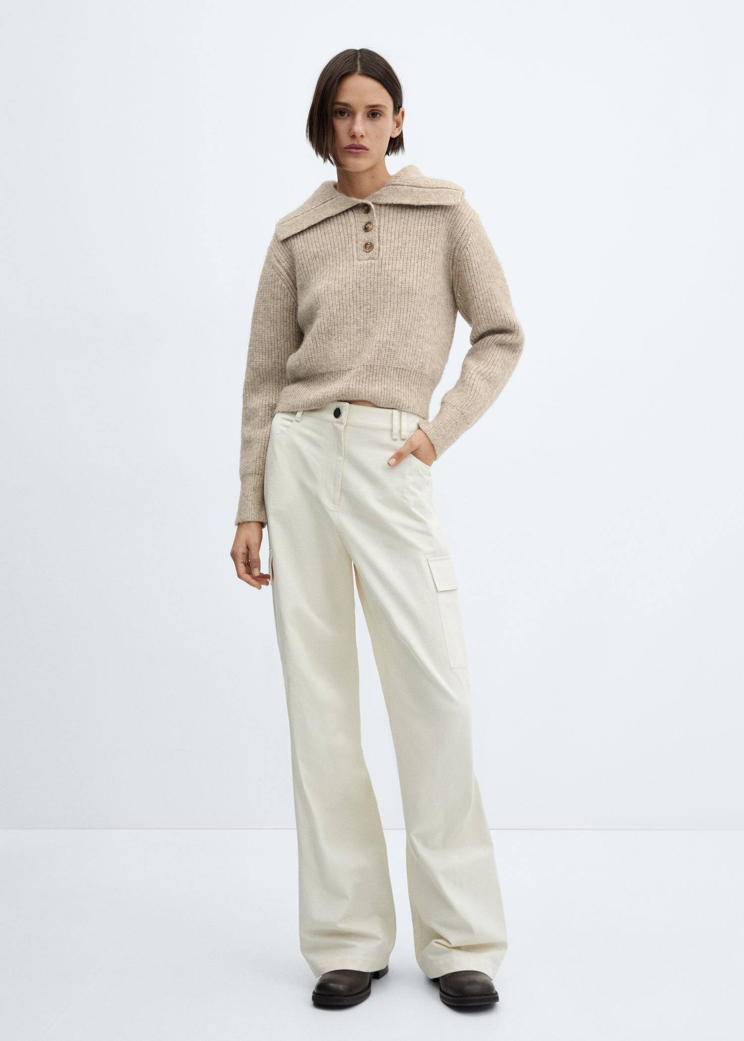 Camp-collar knit sweater | MANGO (US)