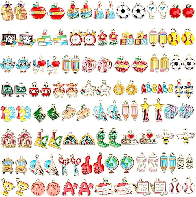 SANNIX 110 Pieces School Themed Charms Bulk, Teacher Jewelry DIY Craft | 55 Pairs Enamel Charm, f... | Amazon (US)