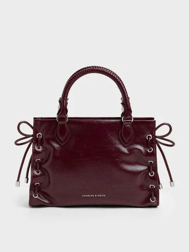 Wineberry Red Mini Nylah Grommet Lace-Up Tote Bag | CHARLES & KEITH | Charles & Keith US
