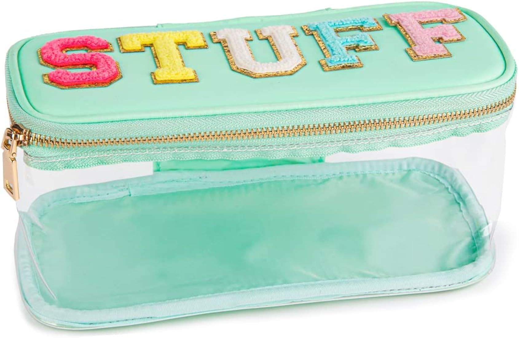 MEEJUNE Portable Chenille Letter Clear Preppy Makeup Zipper Bag Waterproof Foldable Organizer Tra... | Amazon (US)