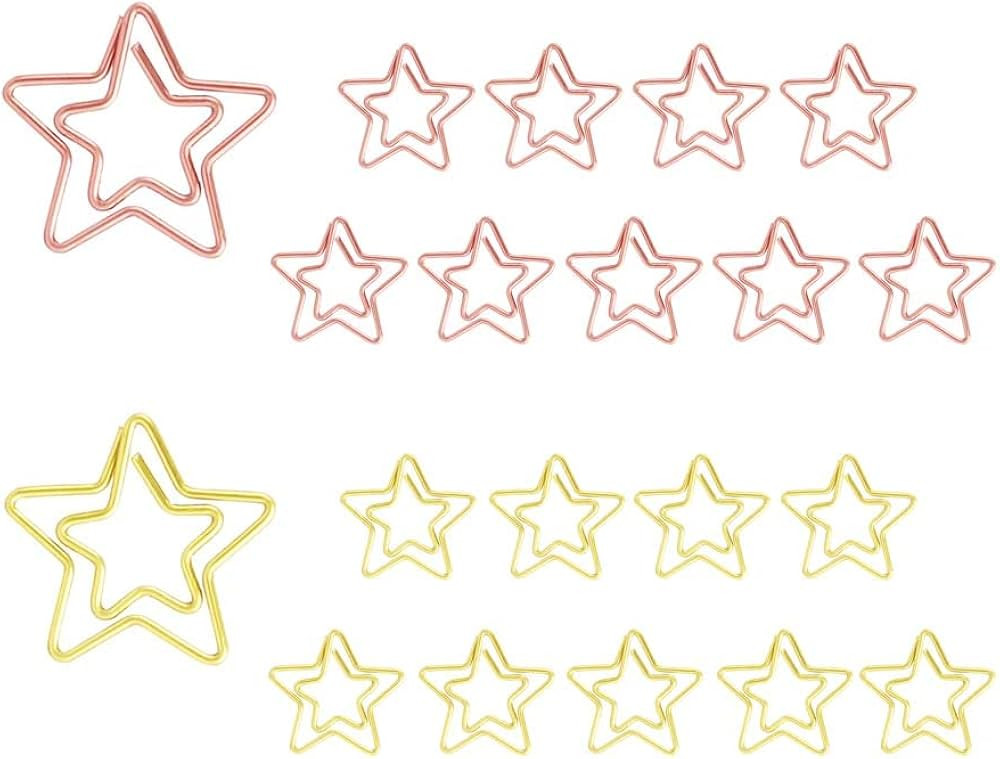 OWLFAVO Star Shape 20pcs Paper Clips with Clear Box, Rose Gold and Yellow Gold, Funny Cute Paperc... | Amazon (US)